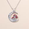 Female Red Enamel Moon Mushroom Pendant Necklace Vintage Silver Color Wedding Jewelry For Women