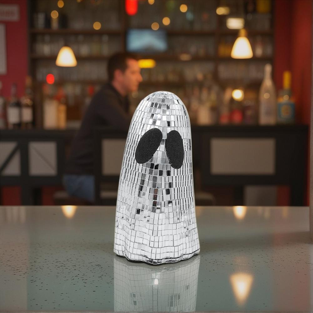 Halloween Disco Ghost Ornament Silver Mosaic Mirror Disco Ghost Tabletop Decor Glitter Spooky Ghost Halloween Tiered Tray Decor