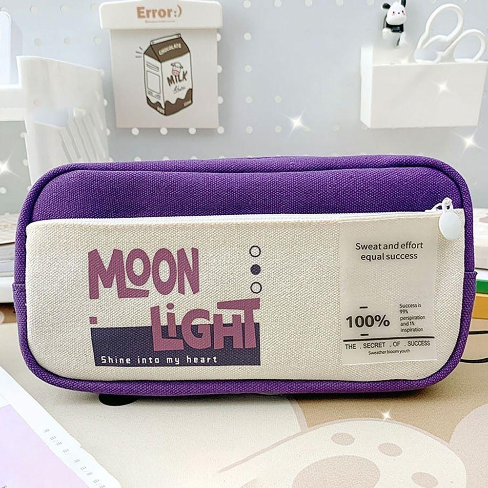 

Double Zipper Pen Bag Multi-layer Stationery Storage Bag Portable Pencil Pouch Students Stationery фиолетовый