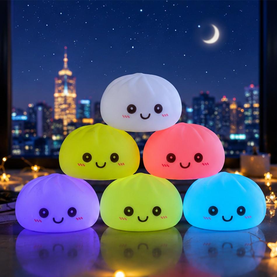 2027 Simulation Dumpling Squishy Night Light Soft Lightup Bubble Spitting Bun Birthday Gift Colorful Dumping Toy Squishy Gifts