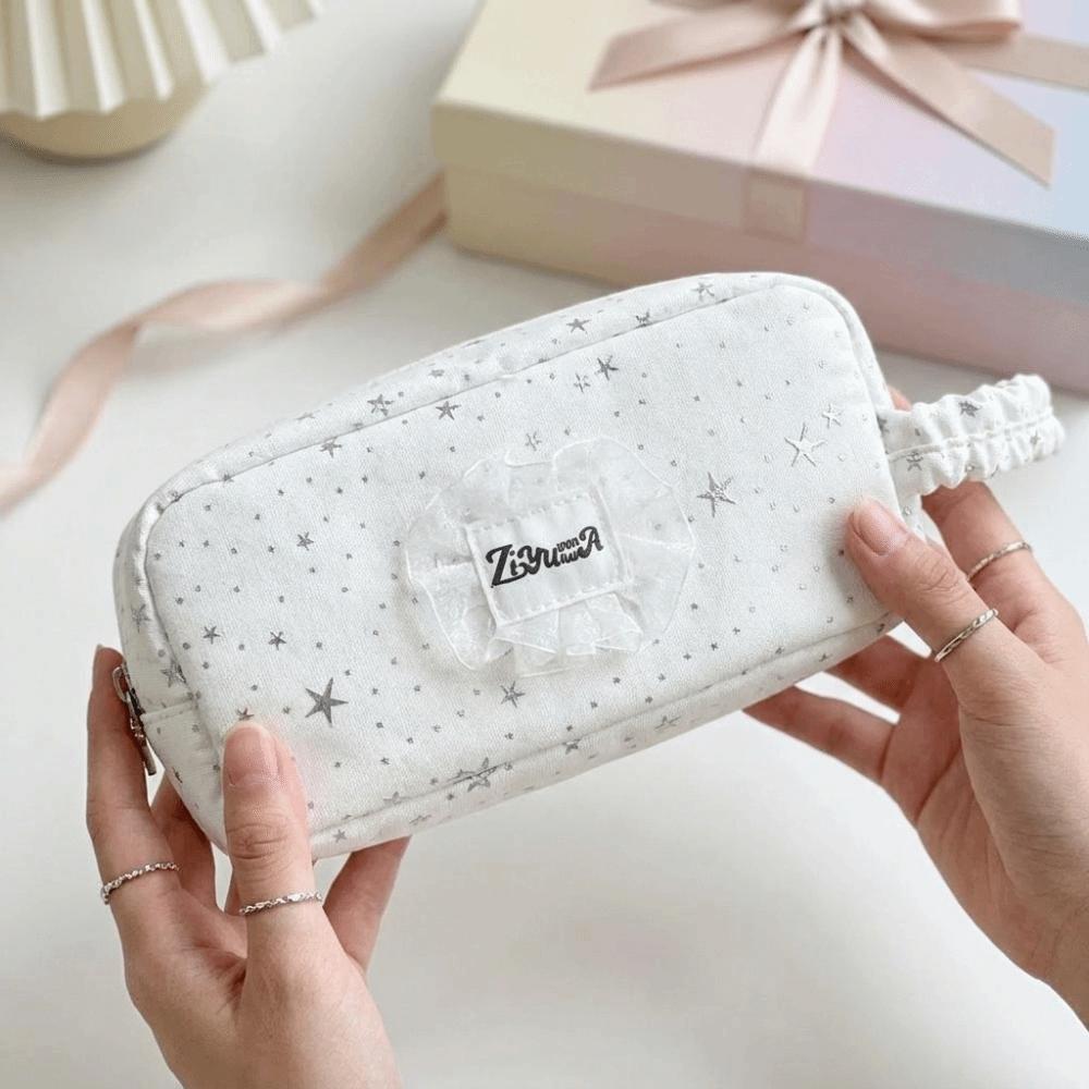 Lace Star Print Pencil Case Large Capacity Pen Bag Viewable Window Storage Pouch For Teen Girls