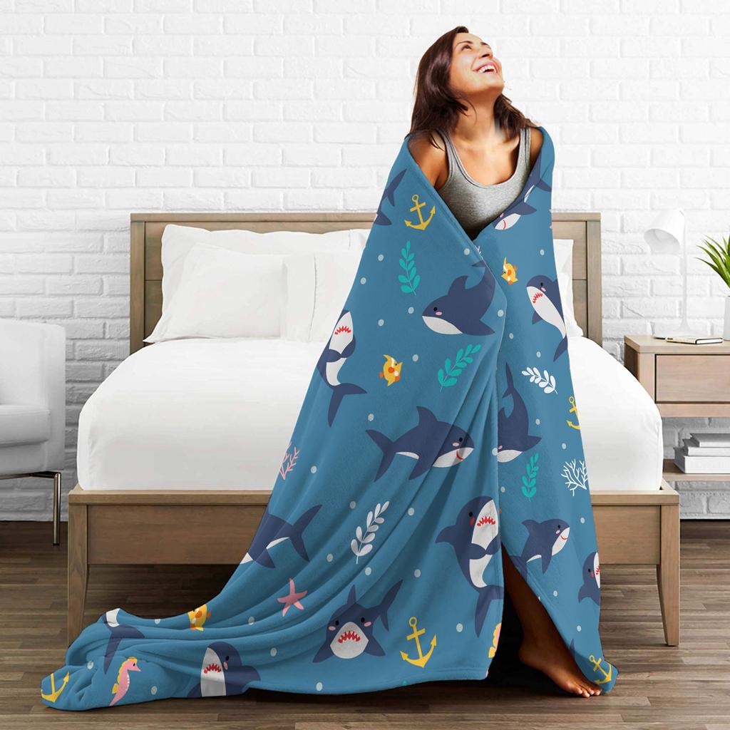 cute sharks Flannel Blanket Soft Durable Throw Blanket for Outdoor Picnic Fashion Bedspread Sofa Bed Cover
