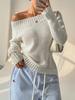 European & American Solid Color One-Shoulder Knit Sweater for Women - Autumn/Winter Pullover