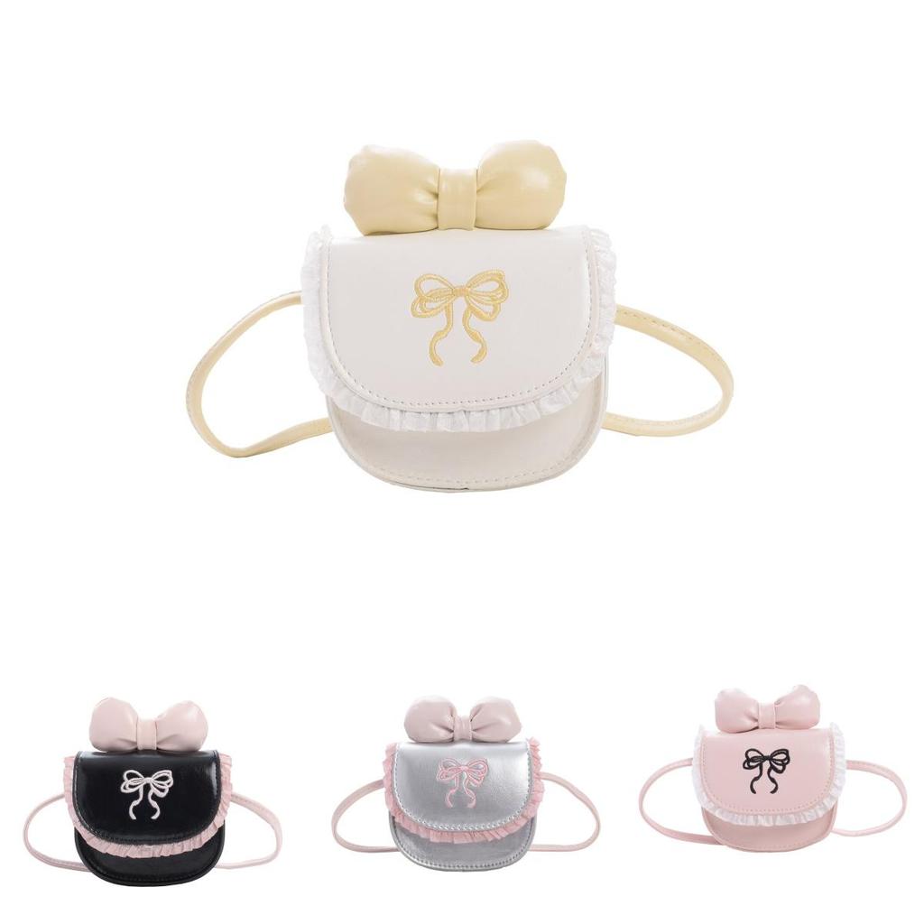 Urban Minimalist Girls Small Leather Crossbody Bag With Bow And Zipper Closure For Daily Use