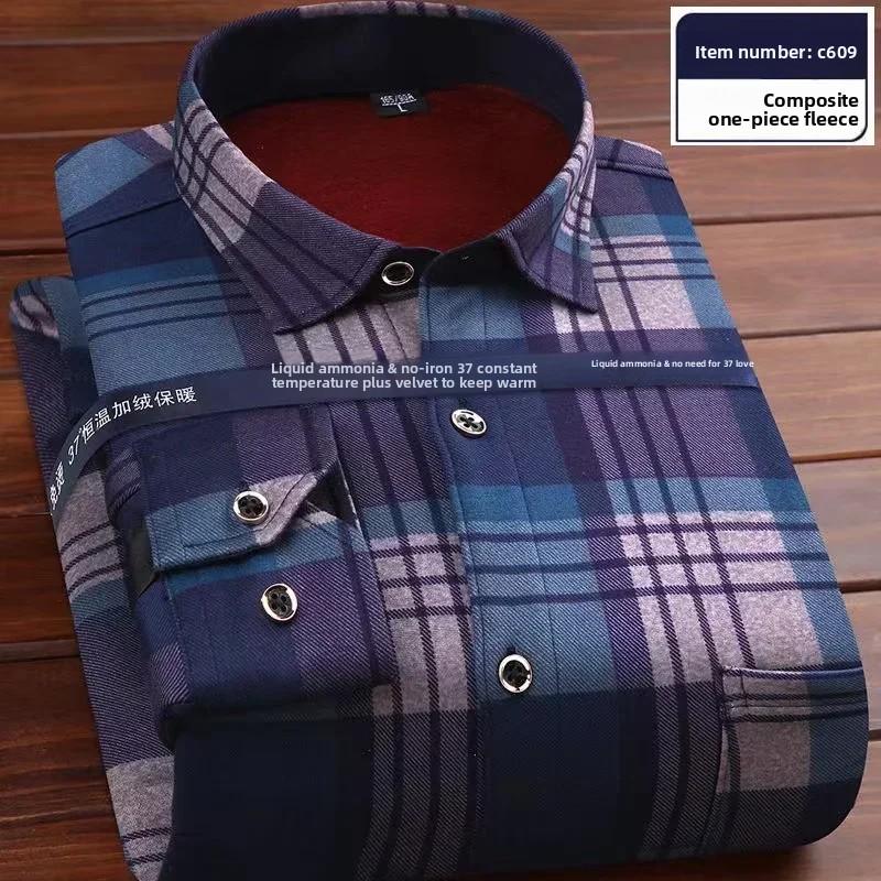 2026 Men's Autumn Winter Thick Warm Long Sleeve Plaid Shirt Thick Fleece Warm Casual Shirts for Men Oversized Plaid Shirts Male