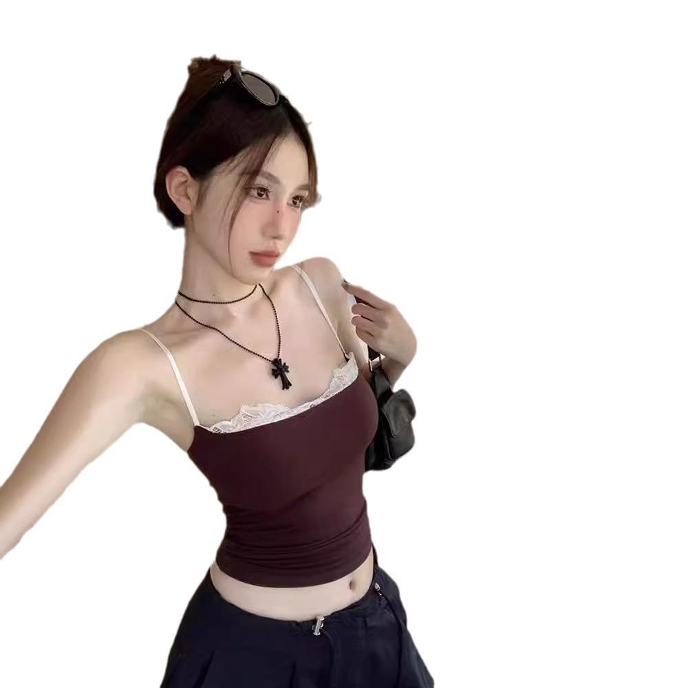 Lace Edge Tight Suspender Small Vest Women Wear Sexy Back Hot European and American Pure Desire Short Top