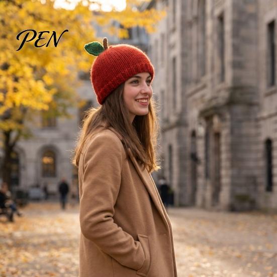 Cute Fruit Beanies Women Knitted Hat, Stretchy Cozy Winter Beanies, Trendy Outdoor Hats Sweet Warm Skull Cap for Girls Cold Weather Travel Friendly