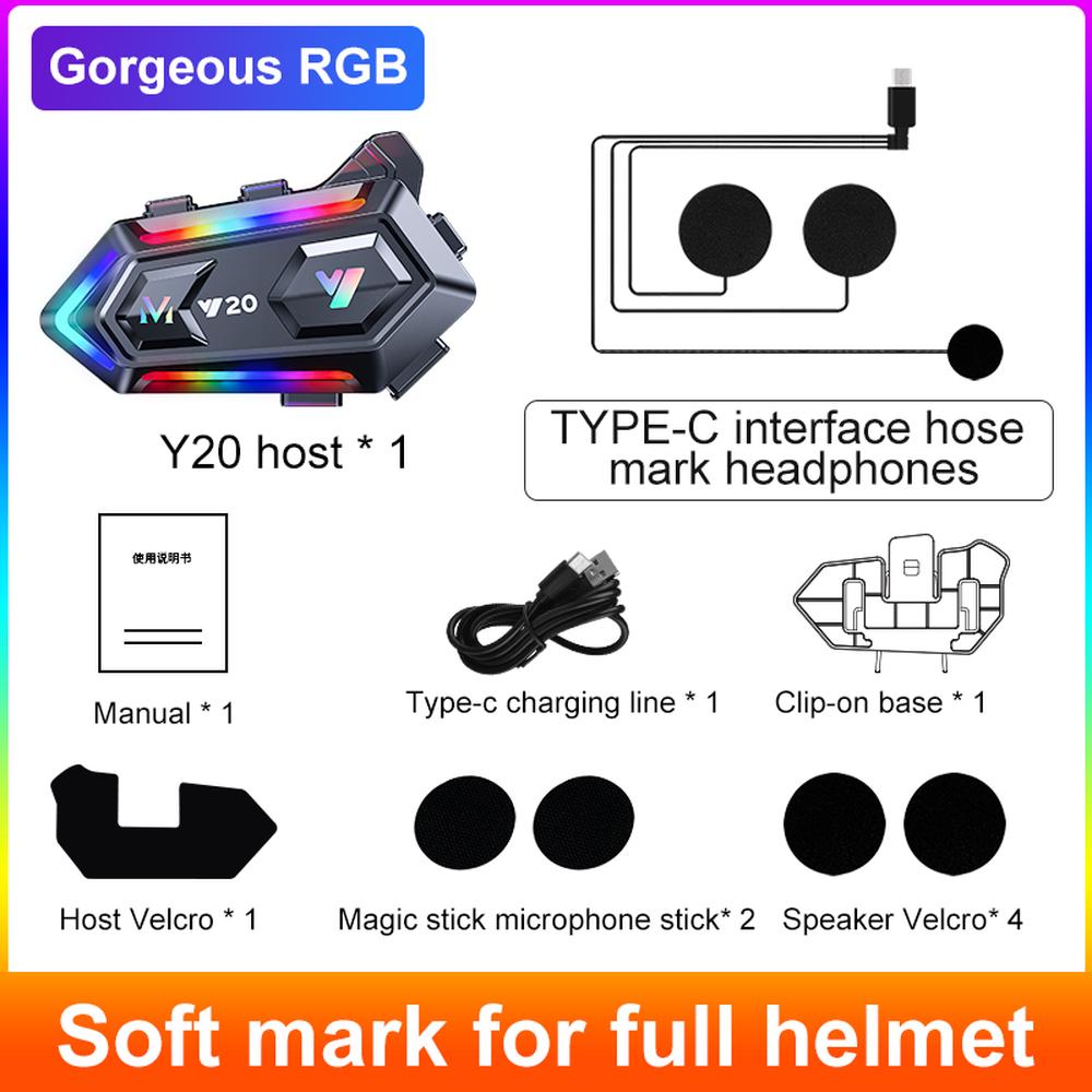 Kebidumei Y20 Motorcycle Helmet Headset Bluetooth 5.3 Voice Contro Motorcycle RGB Colorful Lights Headset Waterproof For Moto