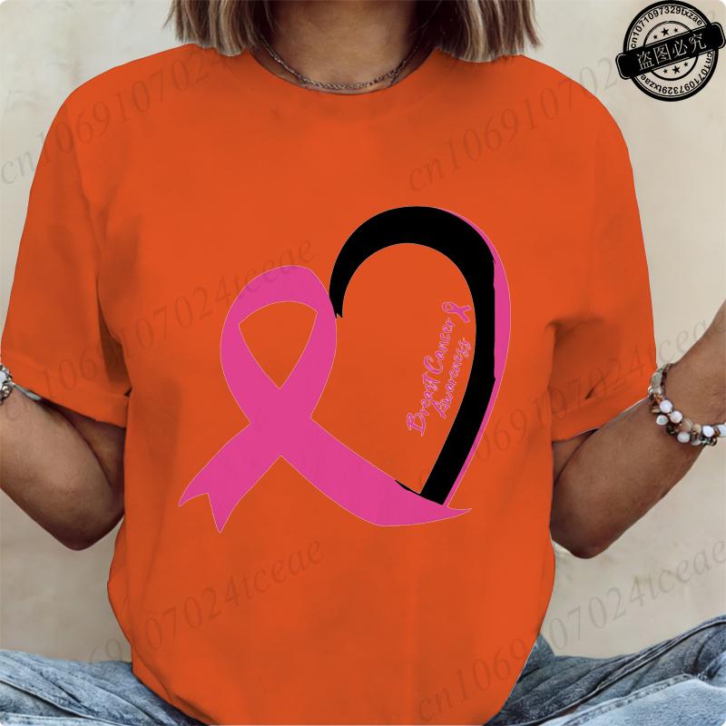 T-shirt a maniche corte da donna Maglietta Consapevolezza Cancro al Seno Nastro Rosa Maglietta con Stampa Abbigliamento Donna T Shirt Harajuku