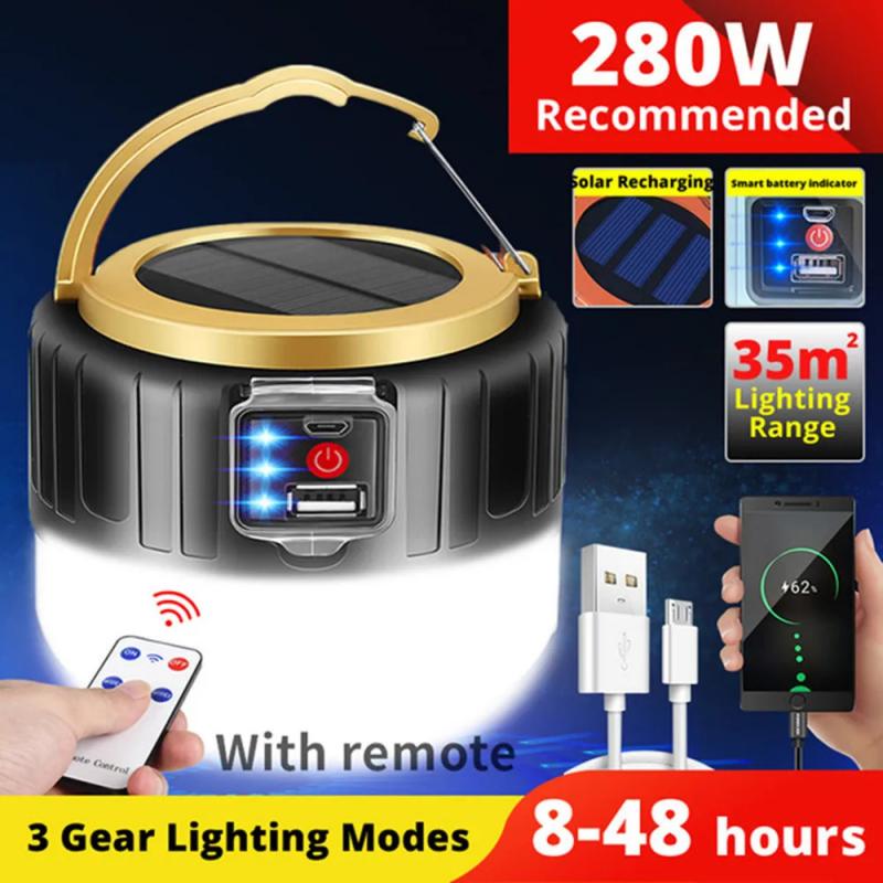Portable Solar Tent Light Outdoor LED Camping Light Lanterns Emergency Lights For BBQ Hiking USB Rechargeable Camping Lantern