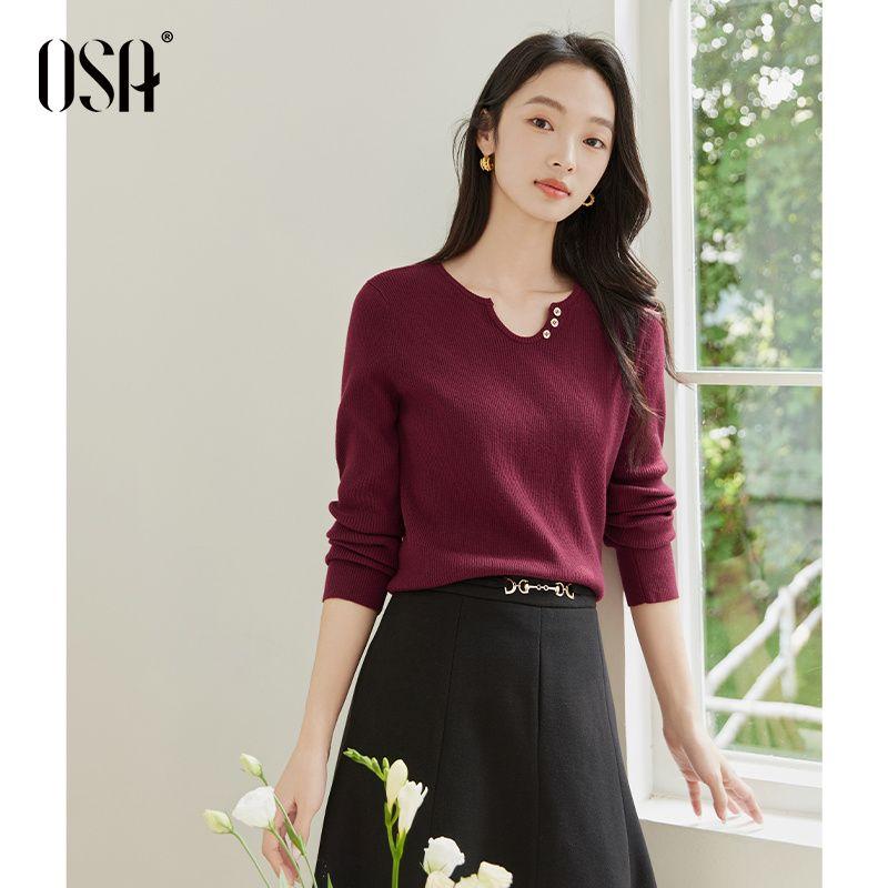 

OSA OSHA Ankela Red Knitwear Women s Fall 2024 New Arrival Retro Silm Slim Bottoming Top Burgundy M((50.00 kg-55.00 kg)