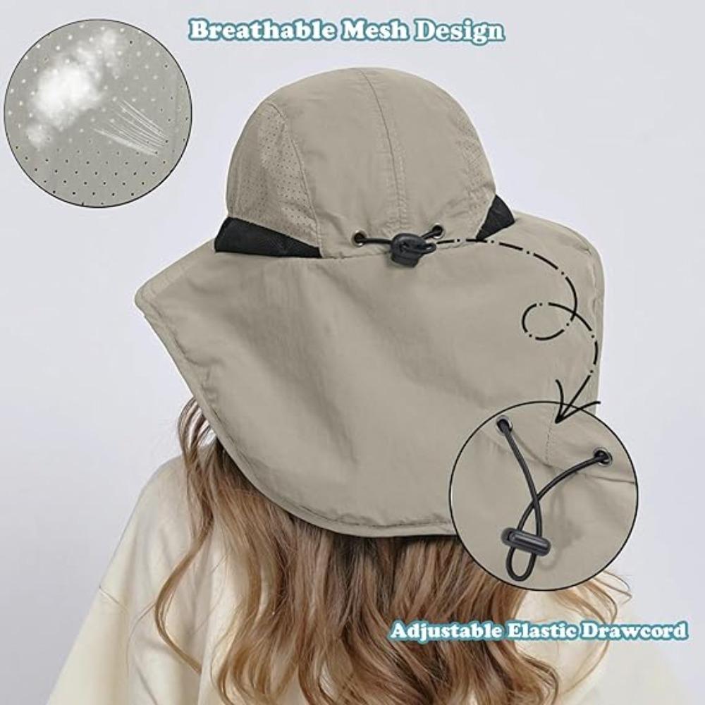 Summer Wide Brim Waterproof and Quick-drying Panama Caps Outdoor Visor Bucket Hats Mesh Breathable Sun Hat with Neck Flap Hiking