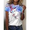 Summer Round Neck 3D Floral Pattern Print Top Fashionable Casual Short Sleeved Women's T-shirts