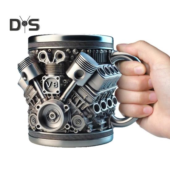 Handmade Coffee Cup V8 Engines Mug for Car Lovers Large Capacity Tea Cup Hot Beverage Mug for Home Office