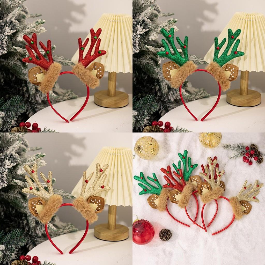 Whimsical Antler Christmas Headband With Cozy Plush Ears For Outfits Festive