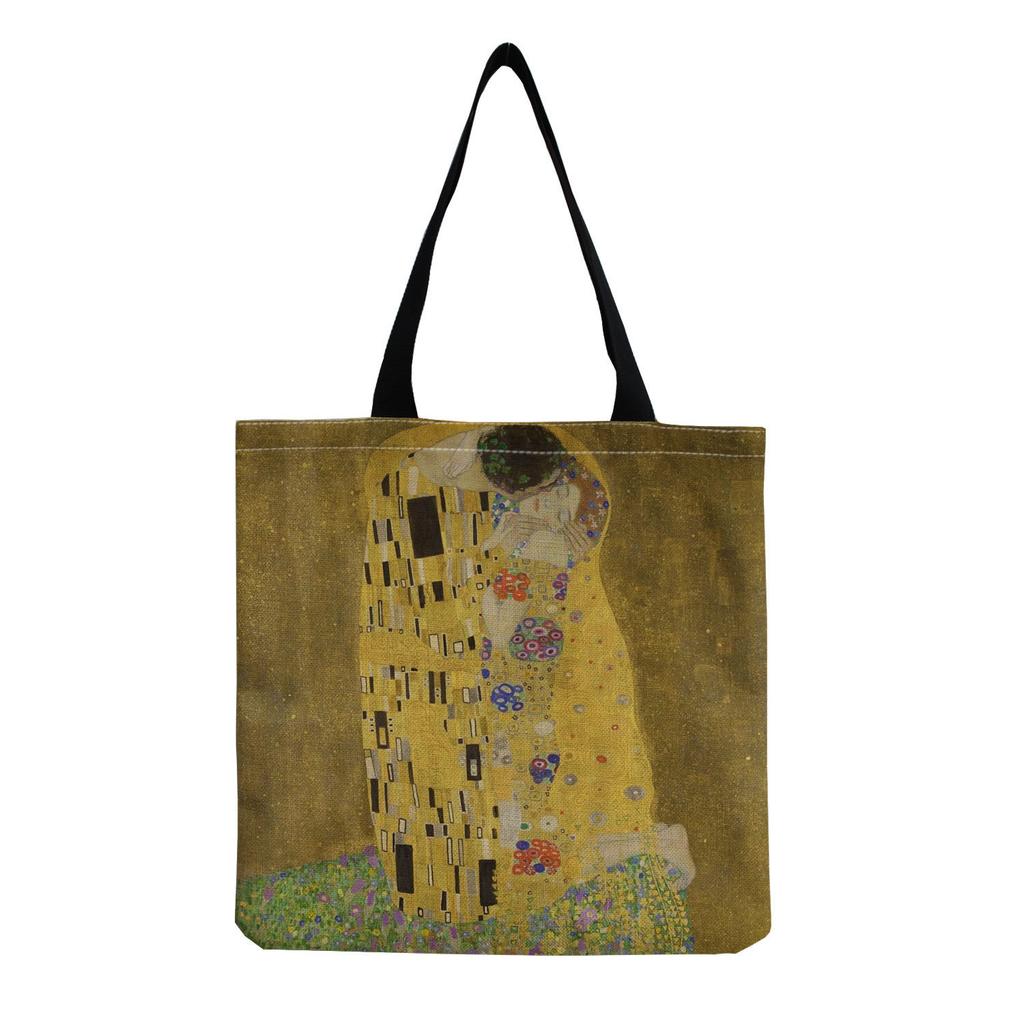 Women Vintage Linen Tote Bag - Large Capacity Print Shoulder Handbag for Casual & Grocery Shopping KTB