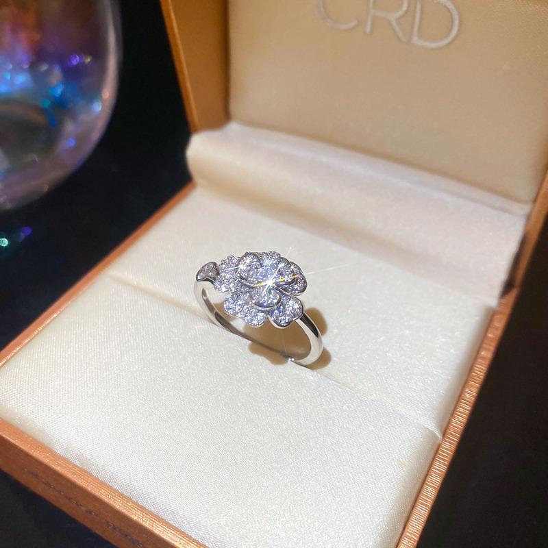 French zircon flower opening ring light luxury niche high-end index finger ring fashion versatile elegant temperament jewelry