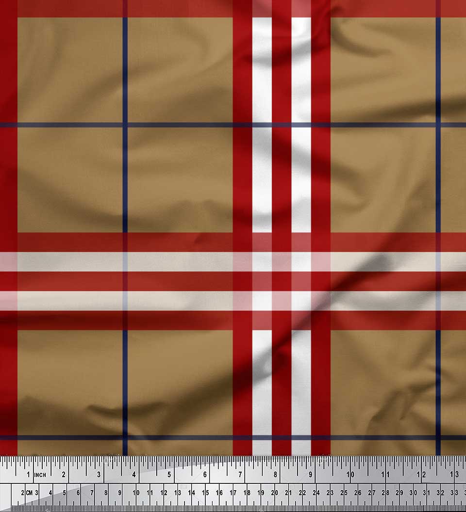 

Тканина Soimoi Blue Japan Crepe Satin Тканина в клітинку з принтом на метри 42 дюйма 42 Inch Wide - Poly Crepe коричневий