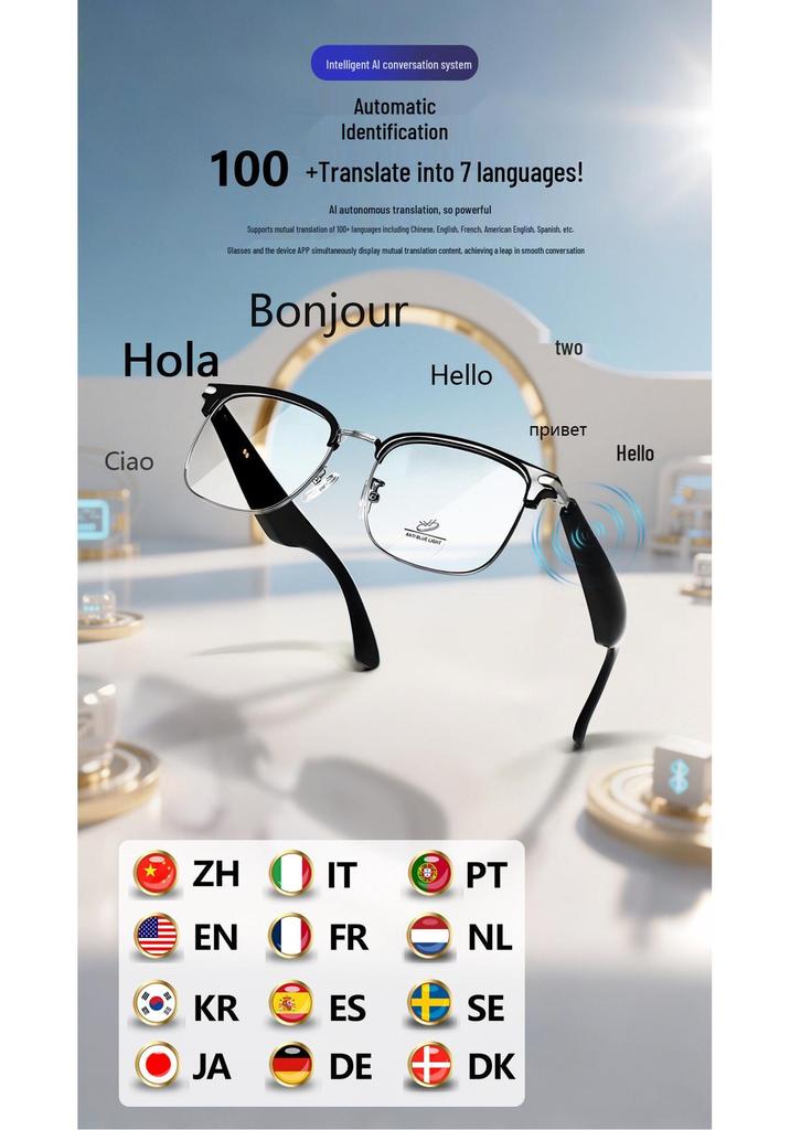 AI-Powered Bluetooth Translation Glasses: Real-Time 100+ Language Support, Music & Calls