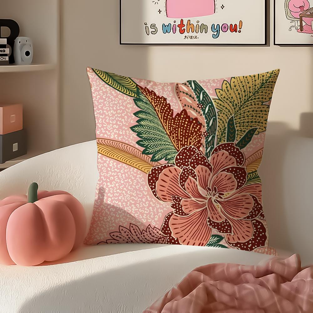 Vibrant Intricate Indonesian Art BBadik Indonesia Cushion Cover Pillowcase Short Plush Invisible zipper Room Sofa Cushion Cover