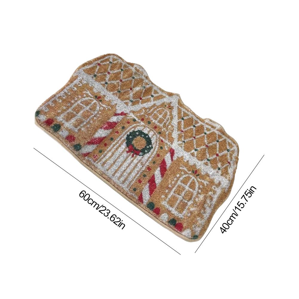 Christmas Gingerbread House Mat 40x60cm Gingerbread House Doormat Non-Slip Gingerbread House Carpet for Home Decoration