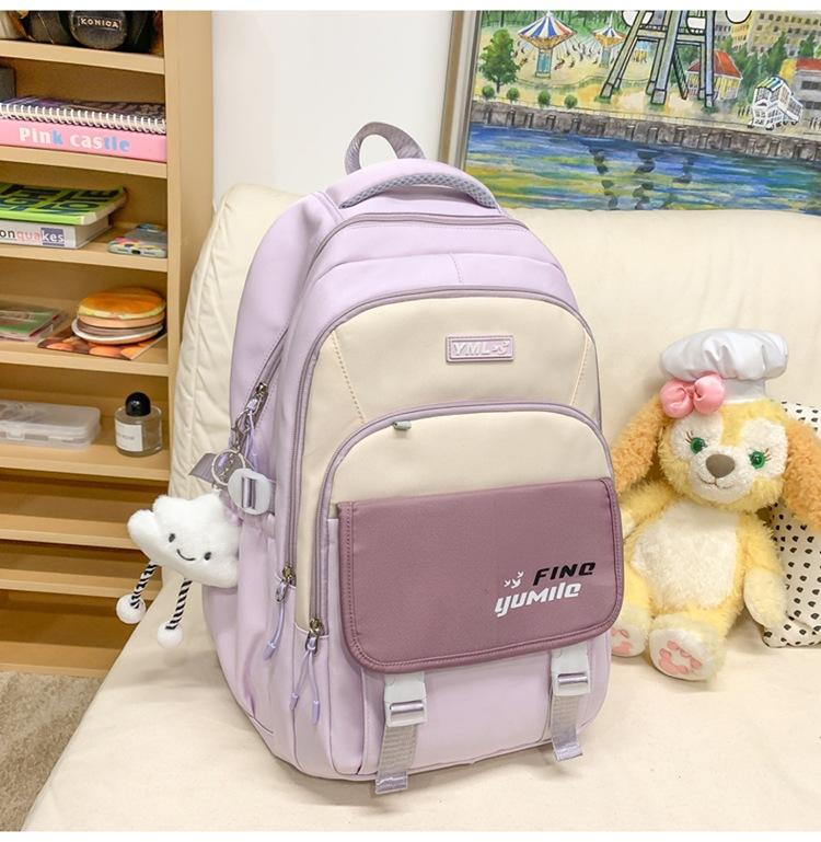 Schoolbag Trendy Versatile Color Matching Backpack Women's Lightweight Simple Large Capacity Junior and High School Student School Bag Short Trip