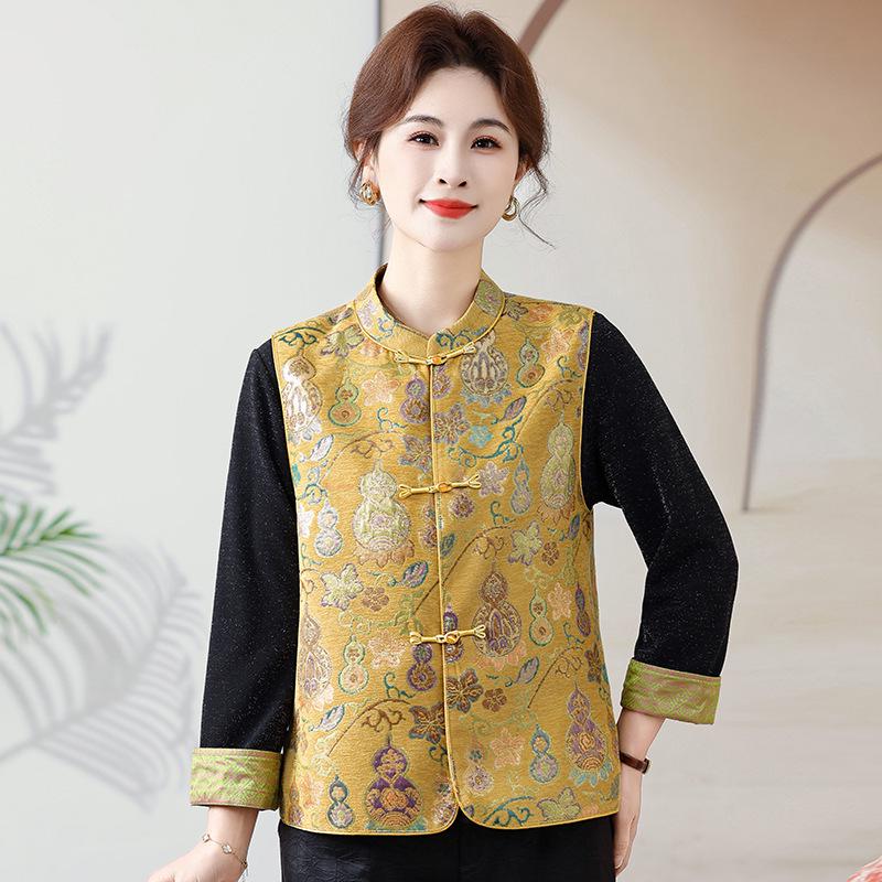 

2026 Spring Chinese Style Jacquard Short Cardigan for Middle-Aged and Elderly Women 5XL (150-165 jin) жёлтый