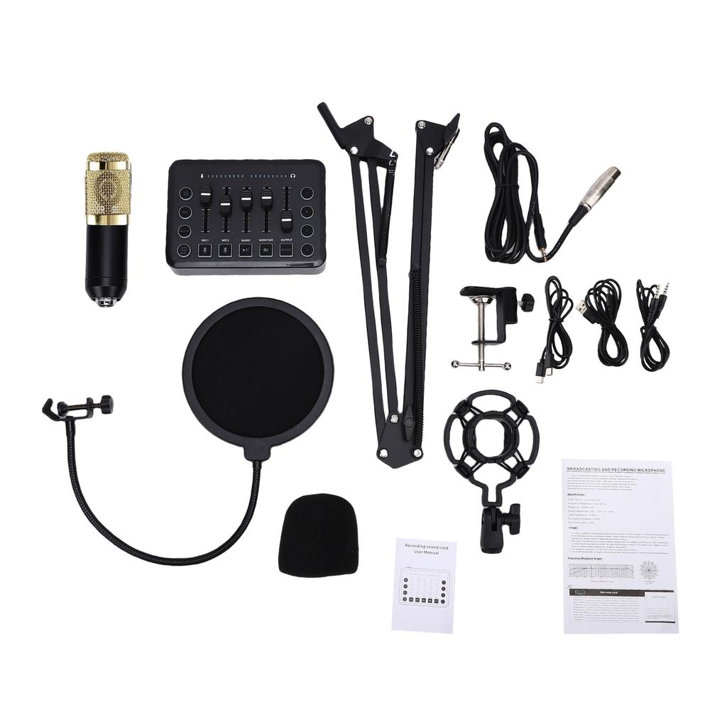 Podcast Equipment Bundle, Streaming Audio Interface Kit with Condenser Microphone, Noise Reduction, Live Sound Card