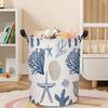 1pc, Foldable Laundry Basket Featuring a Coastal Beach Design with Watercolor Shells, Starfish, And Coral, Ideal for Organizing Dirty Clothes In Bedro
