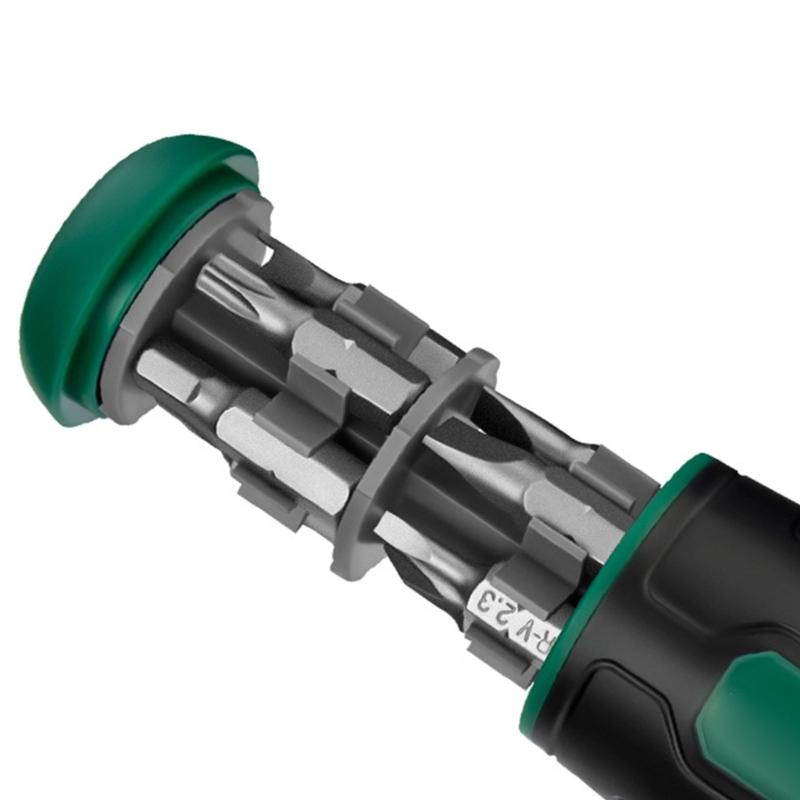 Professional Ratcheting Screwdriver Kit 10 Interchangeable Heads Carbon Steel Construction Ergonomic Grip Design