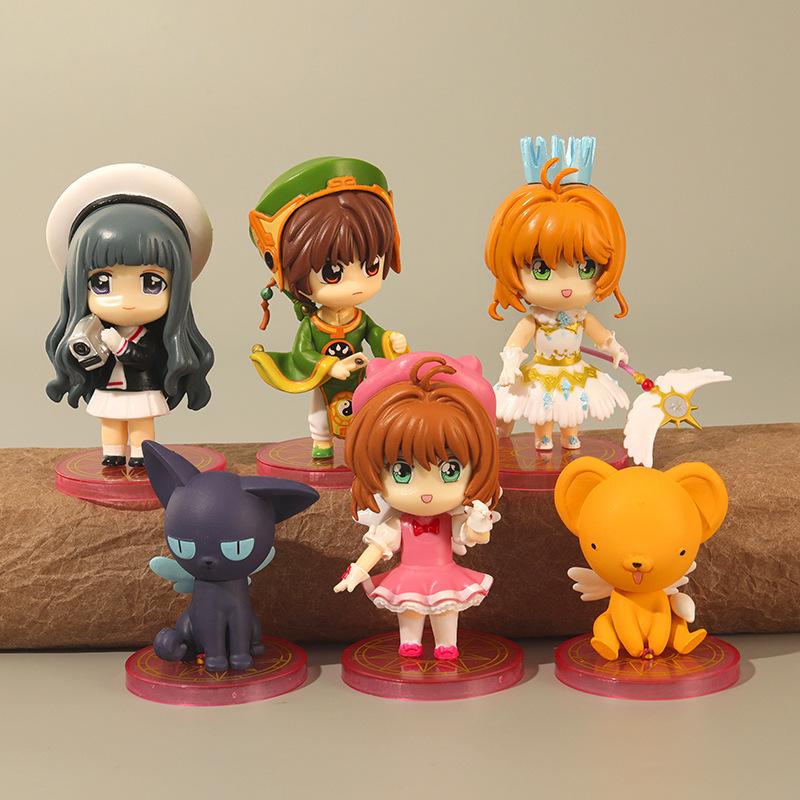 6 Stück Anime Card Captor Figur KINOMOTO SAKURA LI SYAORAN Daidouji Tomoyo CERBERUS Set Modell Spielzeug Kuchen Geschenk Actionfigur PVC