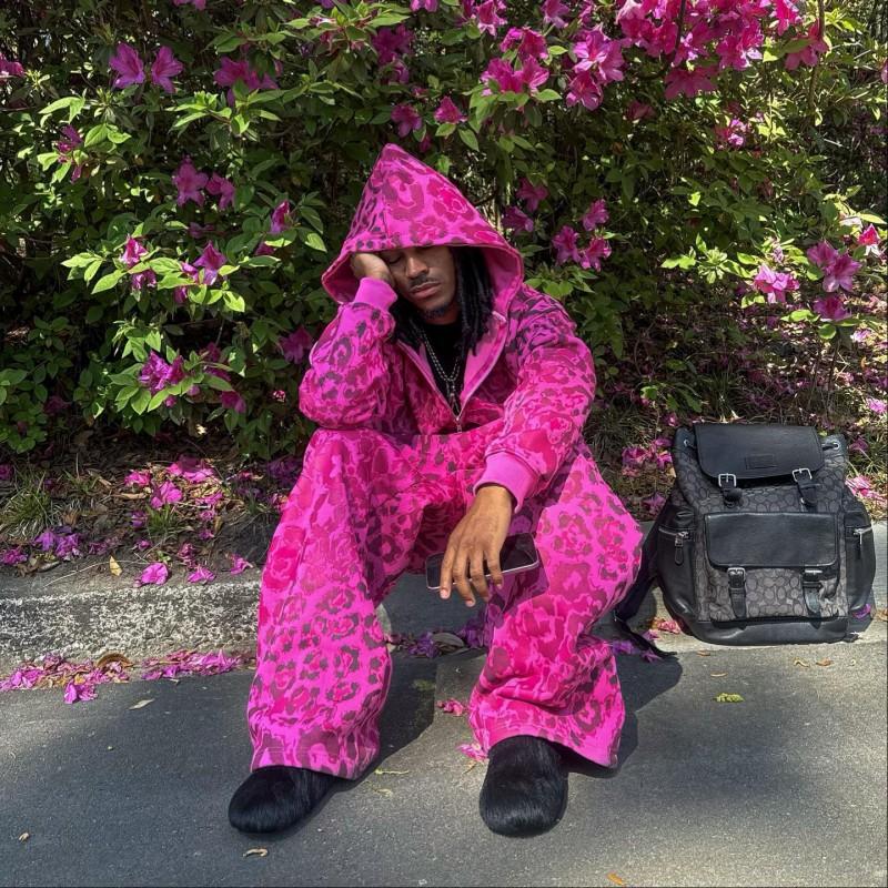 Y2K Leopard Print Hooded Sweatshirt Set Women Loose Fit Zipper Streetwear Two Piece Outfit