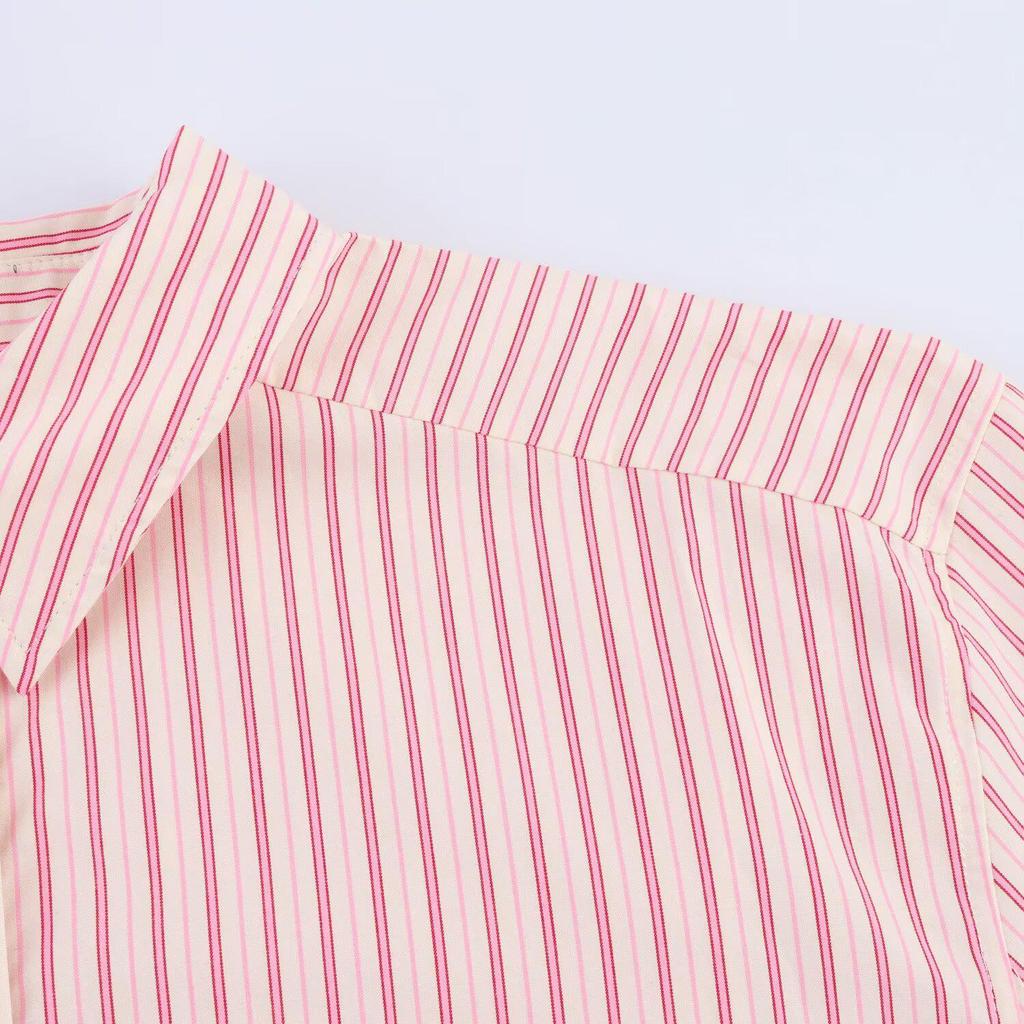 2025 Spring European & American Style Striped Single-Breasted Loose Shirt
