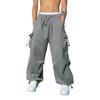 Men Casual Cargo Pants Hip Hop Baggy Trousers with Pockets Low-Rise Elastic Waist Drawstring