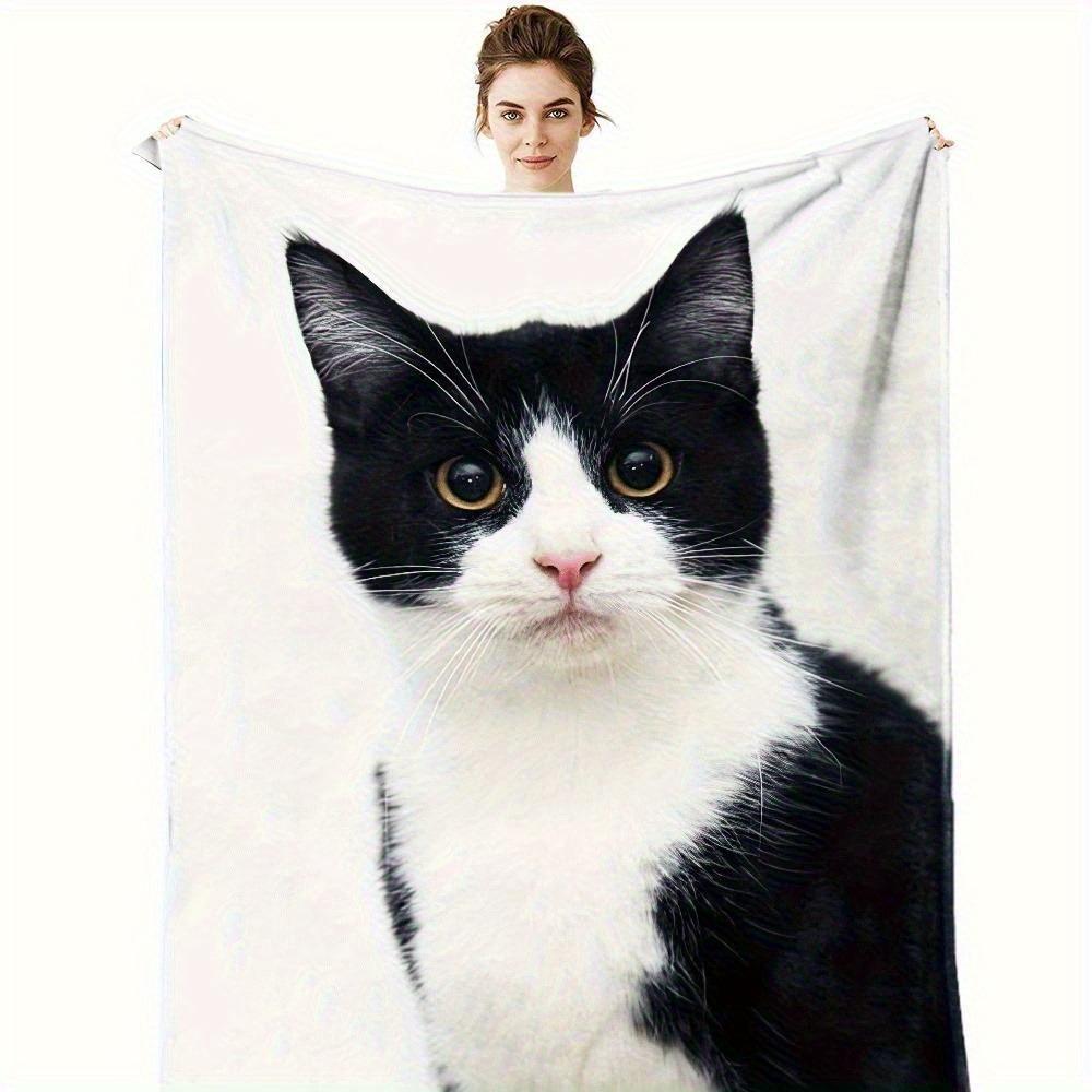 Charming Black & White Tuxedo Cat Throw Blanket - Cute Pet Pattern Cozy Sofa Bed Cover for Stylish Modern Home Decor