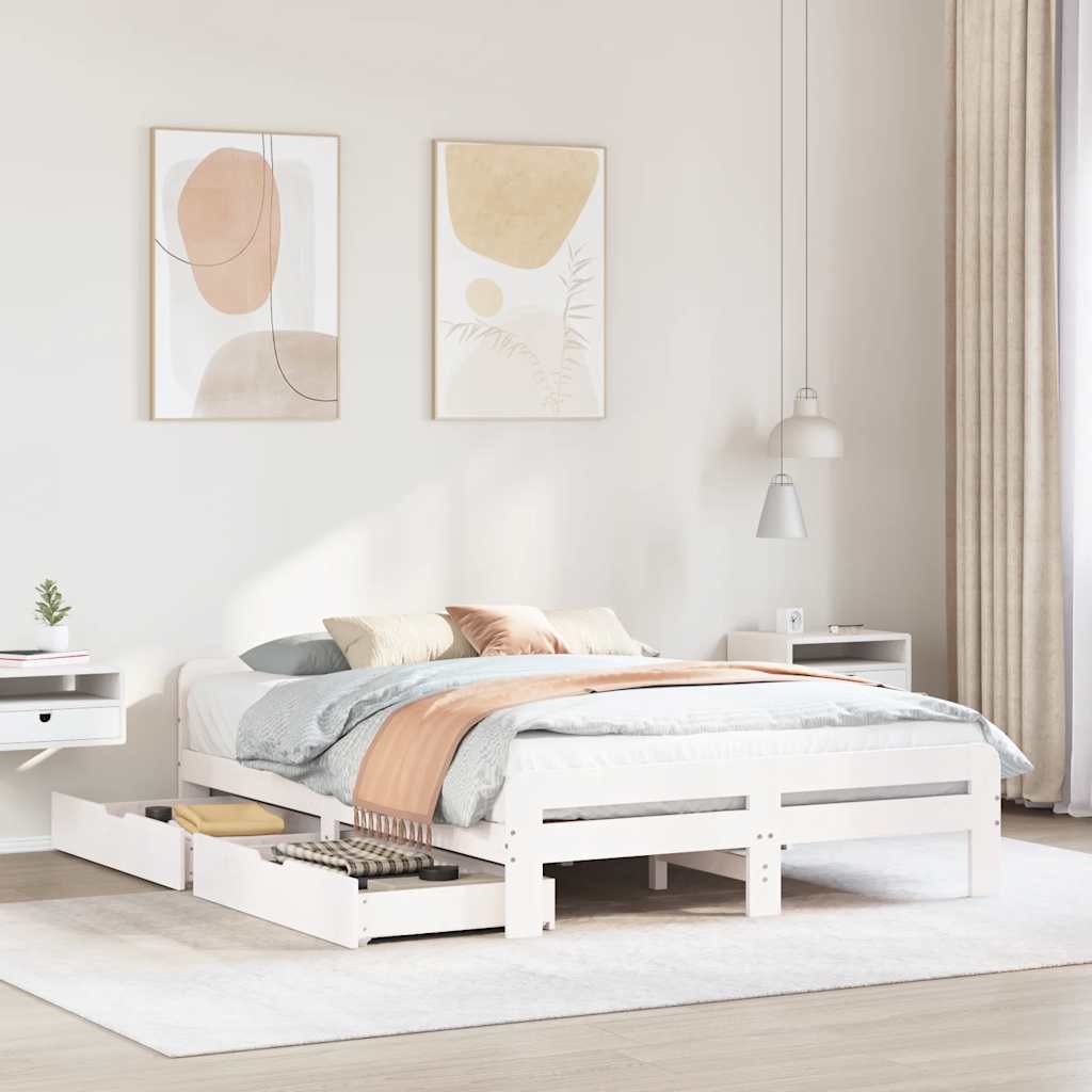 Solid Wood Bed without Mattress White 140x200 cm Pine Wood