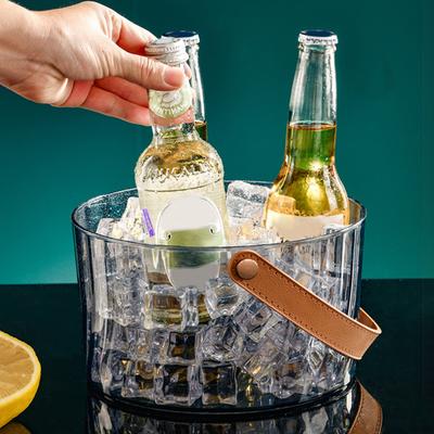 Clear Ice Bucket Cocktail Glass Chiller with Faux Leather Handle Plastic Ice Bucket Beverage Tub for Parties Gatherings Weddings Bars