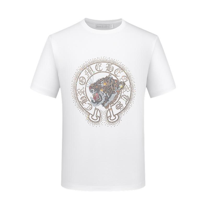 Herren Kurzarm T-Shirt mit heißen Strasssteinen aus Glanzbaumwolle Übergröße Lockere Passform Stilvolles Oberteil für bequemes Tragen