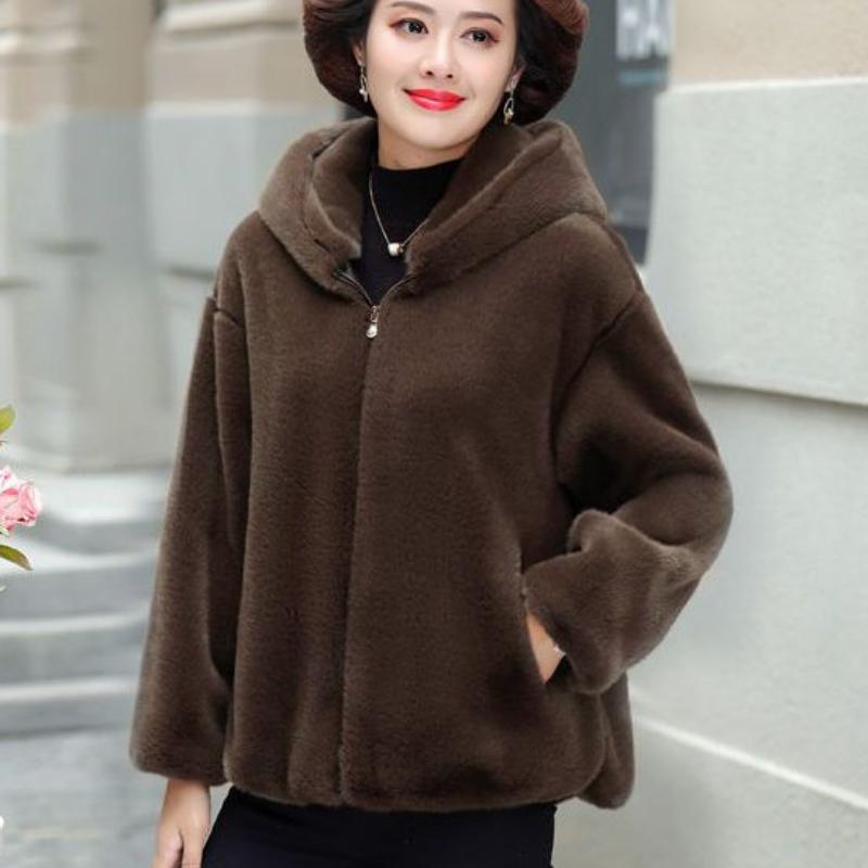 Pelzmantel Winter Damen Nerz Samt Jacke Hohe Qualität Oberbekleidung Kapuzen Nerzmantel Baumwollgepolsterte Jacke Damen