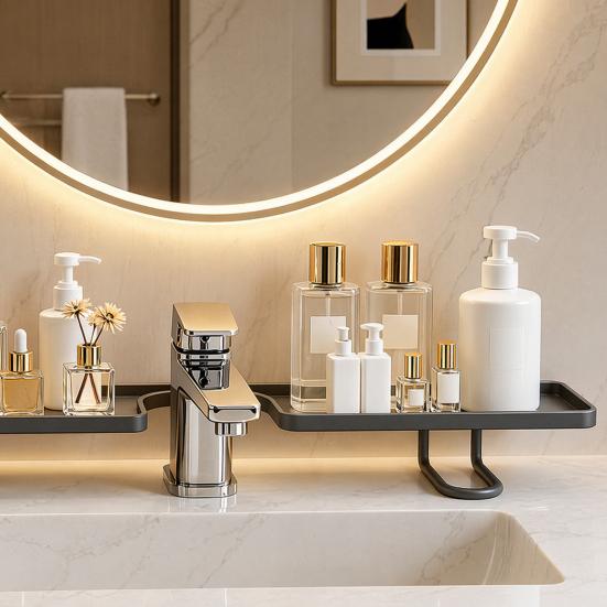 Over Sink Faucet Storage Rack, Waterproof Anti-Rust Faucet Organizer, with Drain Holes Large Capacity Bathroom Kitchen Storage Rack