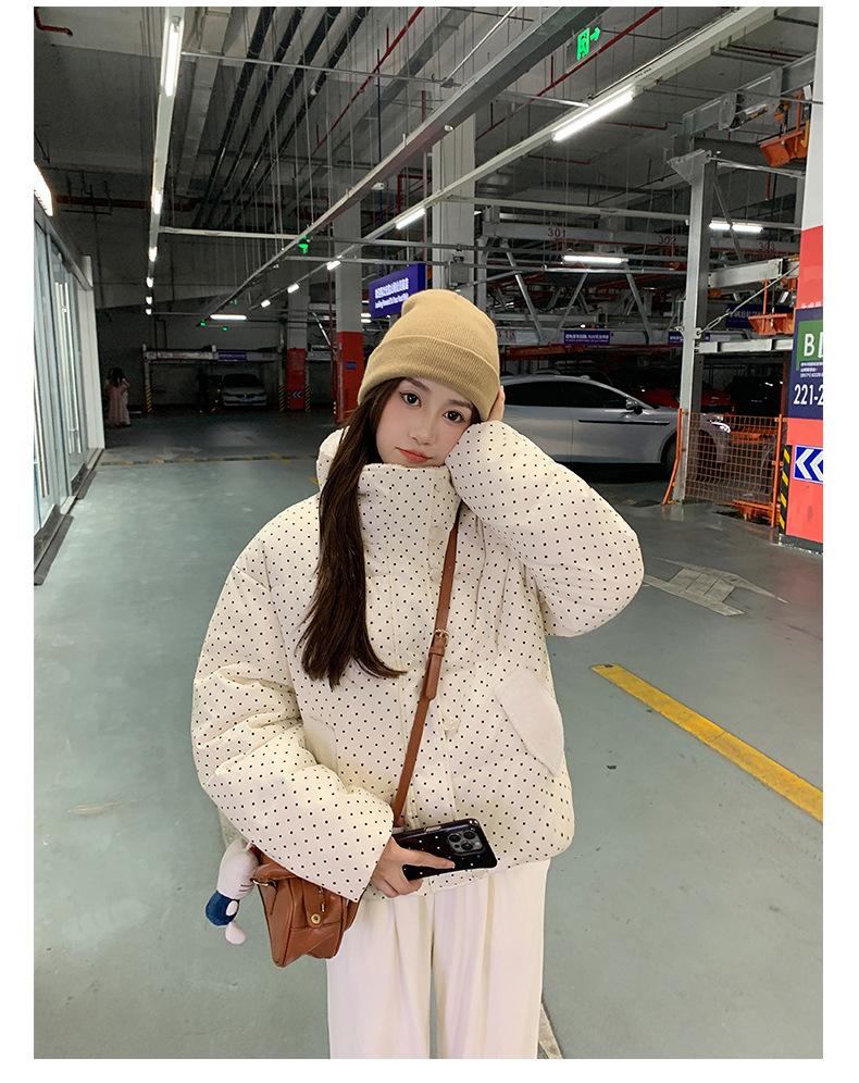 Short Dot Thickened Warm Cotton-padded Coat Jacket with Velvet Lapel