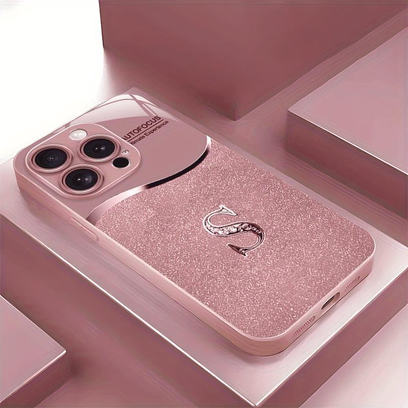 Rosa Buchstabe S Muster Rosa Metallic Lack Glas Hartes Handygehäuse Für iPhone 17 16 15 14 13 12 11 Pro Max 15 Plus 17 Air 16E Hülle