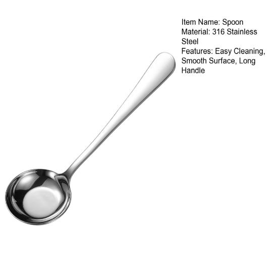 Stainless Steel Spoon High Precision Mirror Polished Spoon Comfortable Curved Long Handle Round Spoon for Home Restaurant