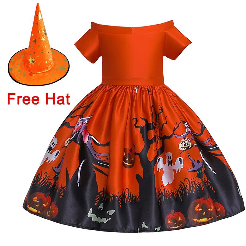 Kids' Halloween Witch Cosplay Cartoon Print Dress