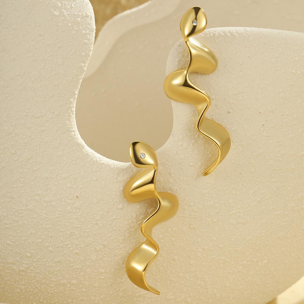 GEMCHIC Women's Gold Snake Earrings Geometric Wavy Shape Statement Jewelry