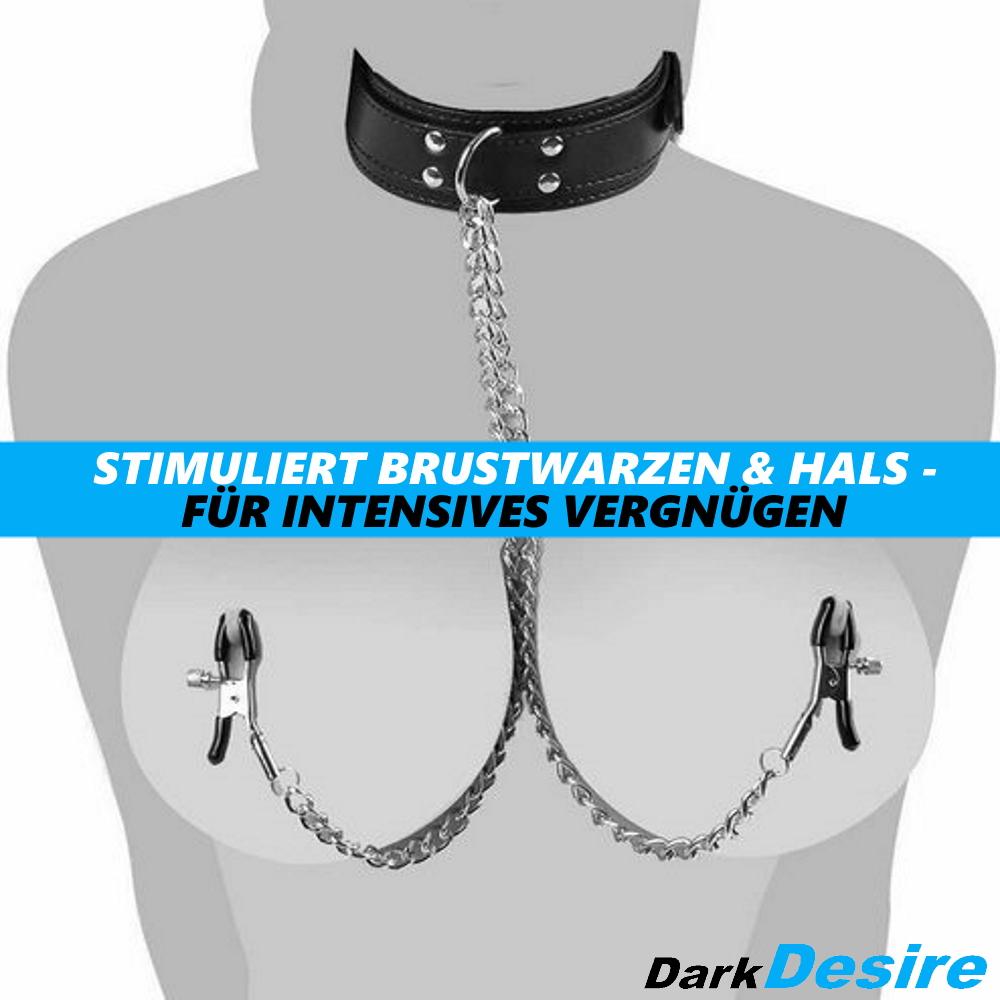 DarkDesire BDSM Fetish Nipple Clamps with Collar Adjustable Breast Clamps