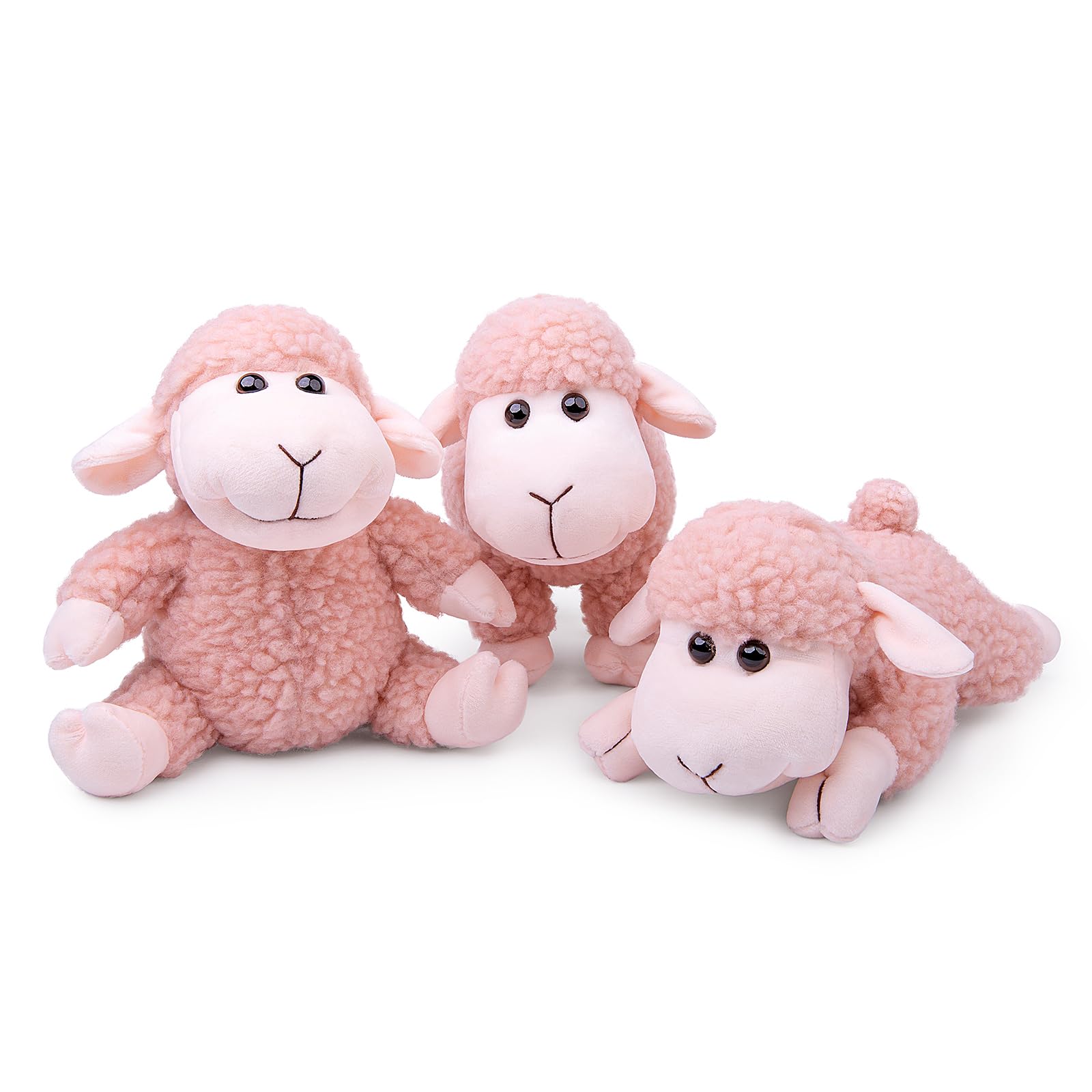 

lilizzhoumax Cute Small Wool Plush Super Soft Stuffed Lamb Set Home Decor Gift for Kids Toy, (Standing, Sitting, Lying) (Pink) розовый