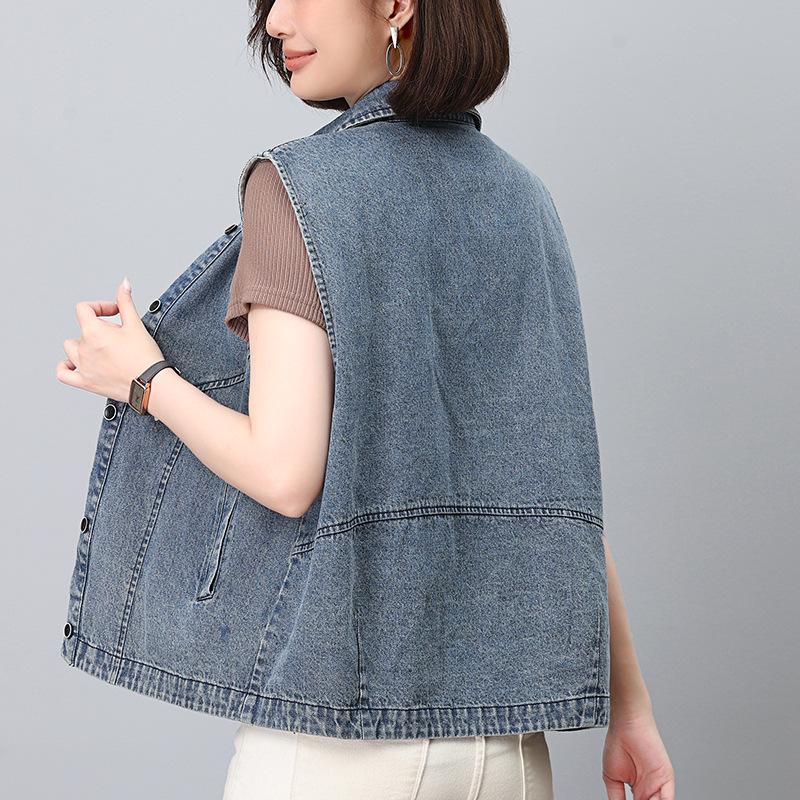 Women's Casual Denim Vest - 2024 Spring/Autumn Fashionable Age-Defying Outerwear