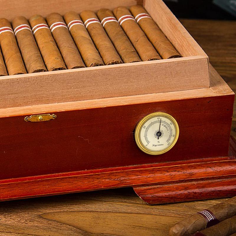 Mini Hygrometer Messing Analoge Hygrometer Mechanische Ronde Vochtigheidsmeter Sigaren Hygrometer Met Achtermagneet Voor Gitaar Sigaren