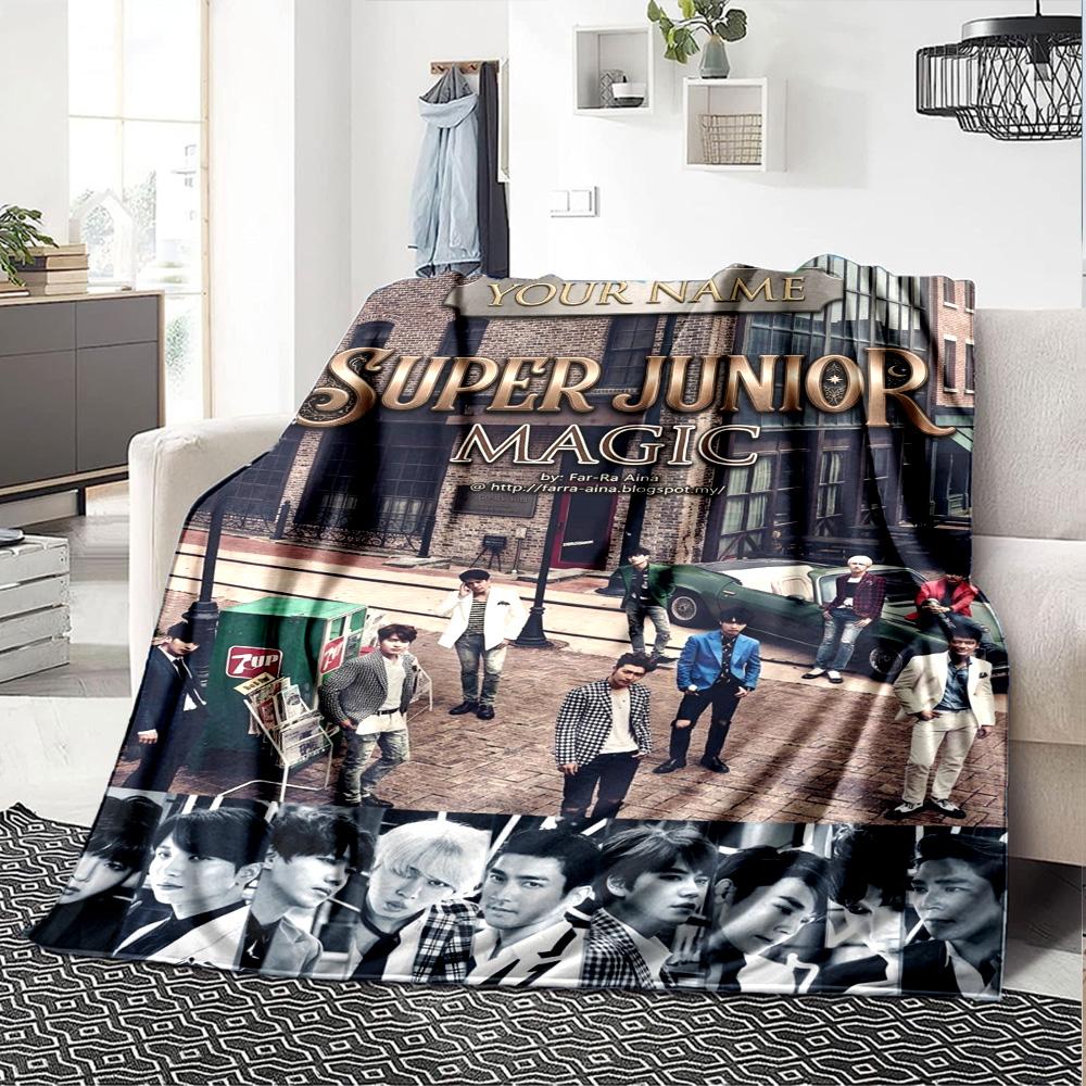 Name Custom Super Junior Poster Print Flannel Blanket High Quality Warm Comfortable Cover for All Seasons Perfect for Gifts Home Decor